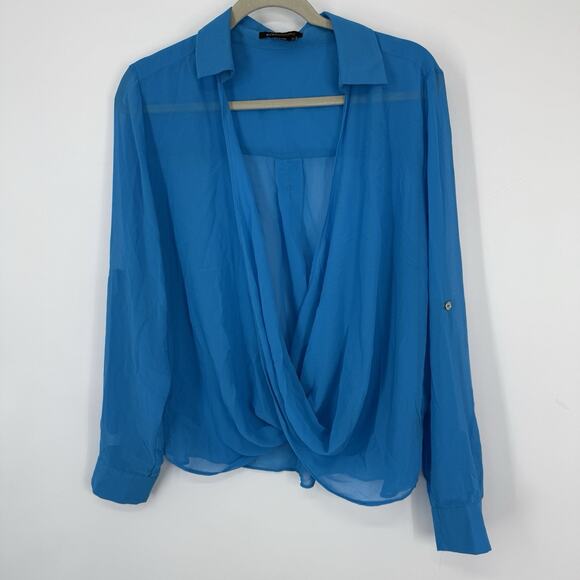 BCBGMAXAZRIA Sheer Chiffon Wrap Topper Women size XL Light Blue Long Sleeves - Picture 6 of 9
